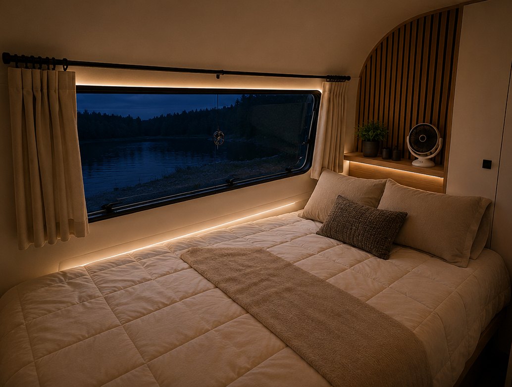 Doppelbett unter dem Panoramafenster